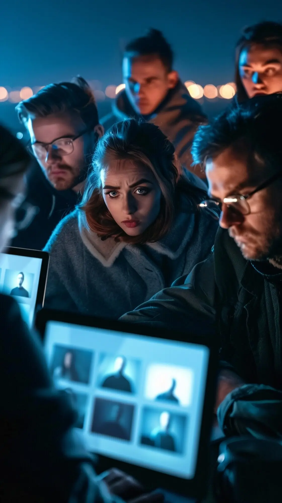 Personas diversas adictas a sus dispositivos inteligentes, desplazándose por sus pantallas y mirándolas.